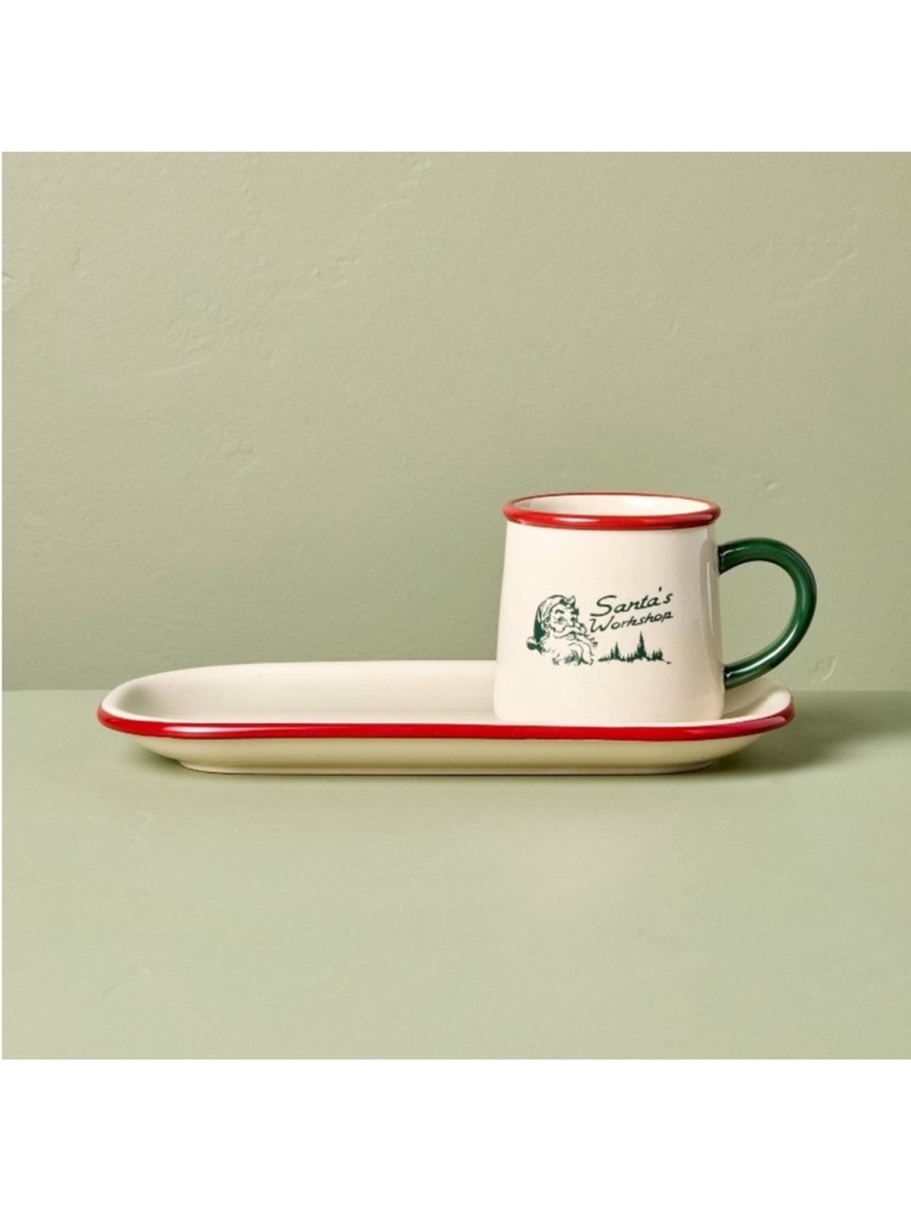 Hearth & Hand Magnolia 2pc Stoneware Santa Milk & Cookies Mug and Tray Plate NEW